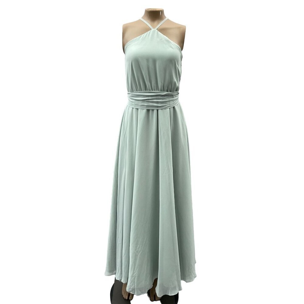Joanna August Light‎ Mint Green Halter Maxi Gown Dress Waist Tie Chiffon Size S